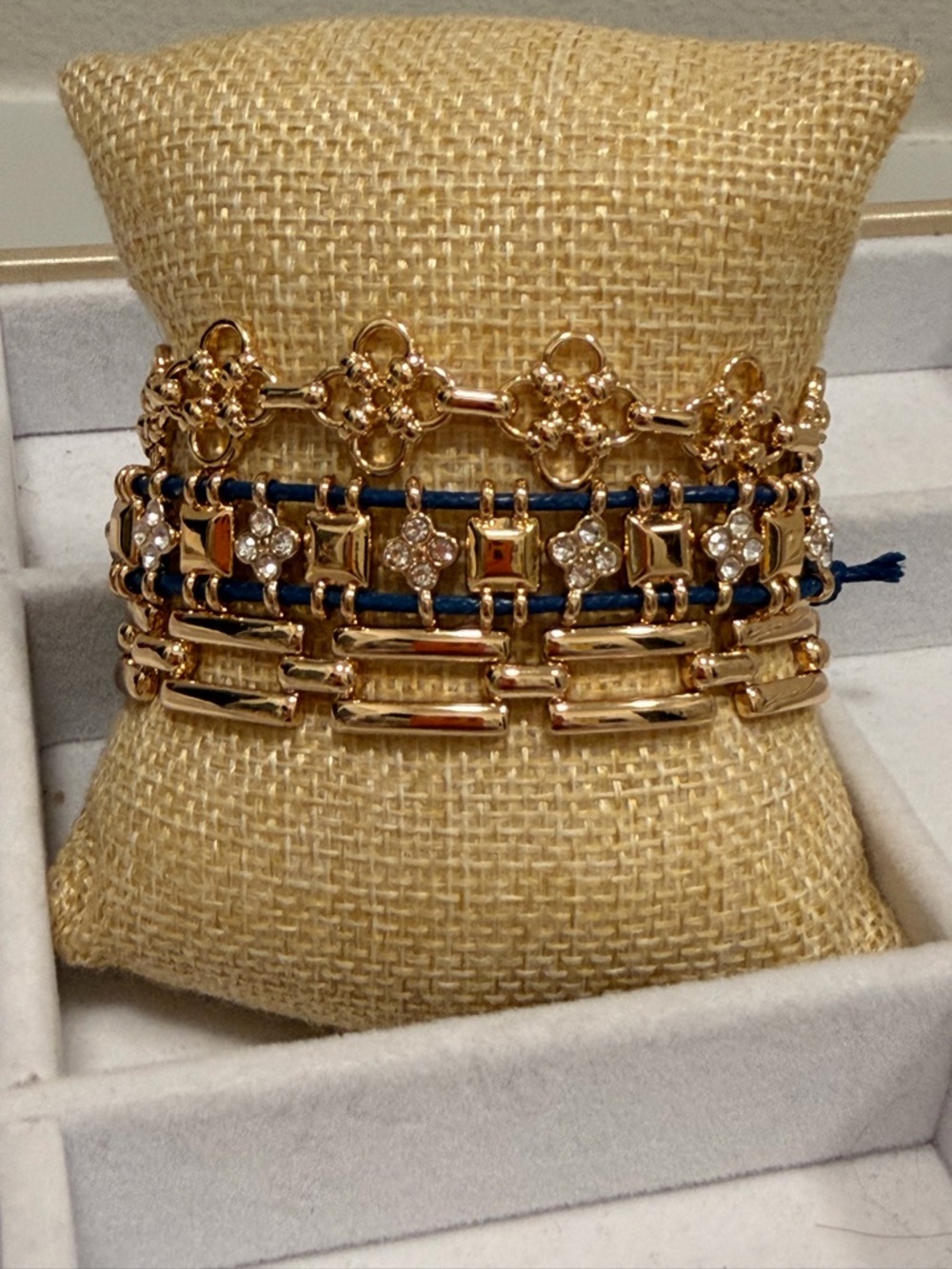 Bomb Party NWOT! Gold and Navy Multi-Layer Women's Bracelet Stack - Picture 2 of 7